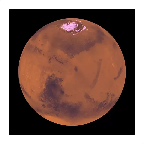 Mars. June 5, 1998 - Center of the orthographic projection is at latitude 30 degrees N