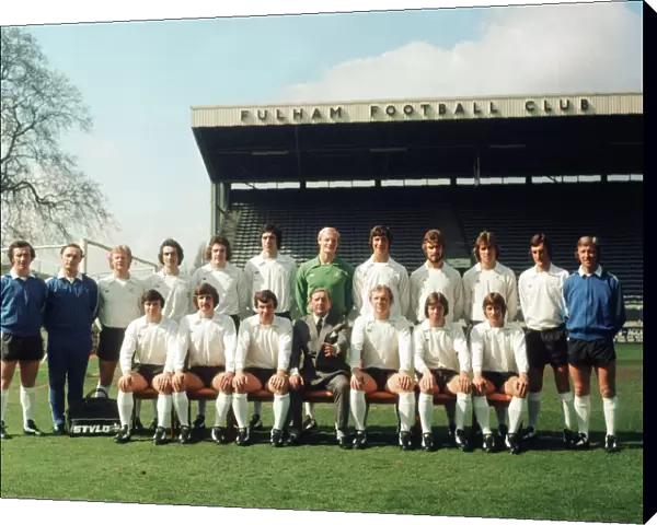 Fulham Football Club pose for a squad photograph at Craven Cottage. April 1975