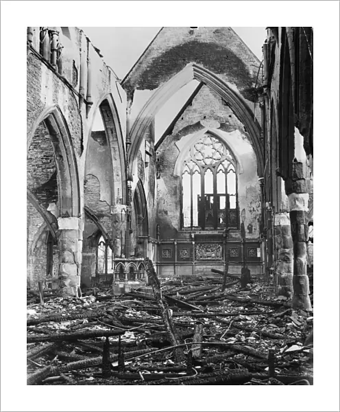 Scene showing the bomb damage to St. Marks church in Sheffield following an air raid by
