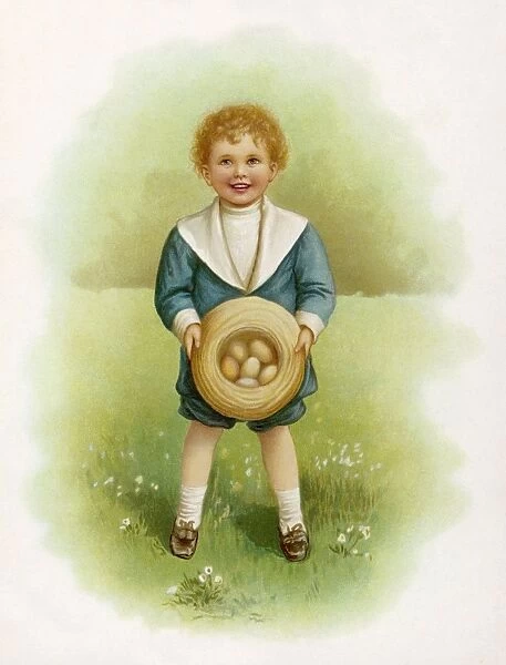 Boy in Garden with Eggs