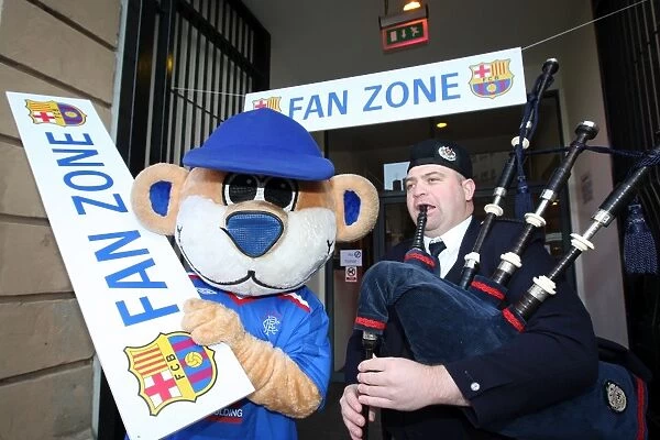 Clash of Fans: Rangers Broxi Bear and Piper Ignite the Passion at Glasgow's City Hall - Rangers vs. Barcelona