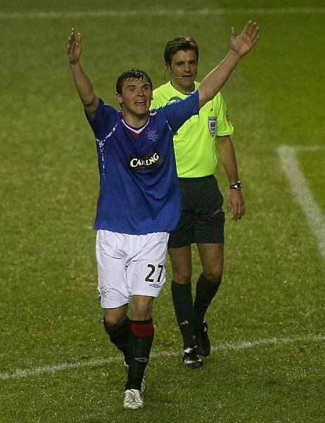 Frustrated Lee McCulloch Argues with Linesman in Rangers vs. Panathinaikos UEFA Cup Match at Ibrox (0-0)