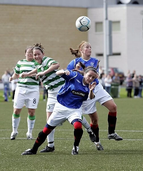 Intense Rivalry: Jenna Ross, Cheryl Gallacher, and Dannielle Connolly in Action - Celtic vs Rangers Ladies, 2008