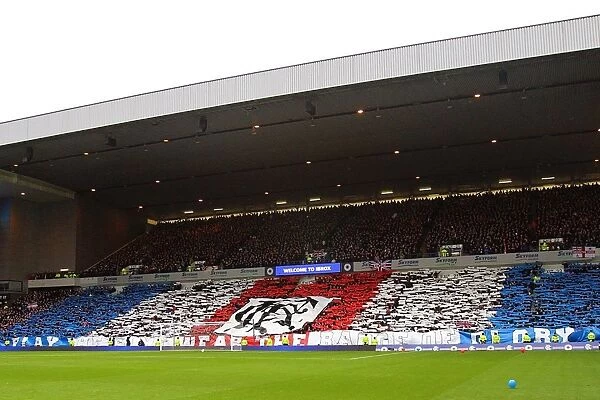 Passionate Rangers Fans: Uniting Ibrox Stadium with Flag Displays during the Rangers vs Celtic Scottish Premiership Match