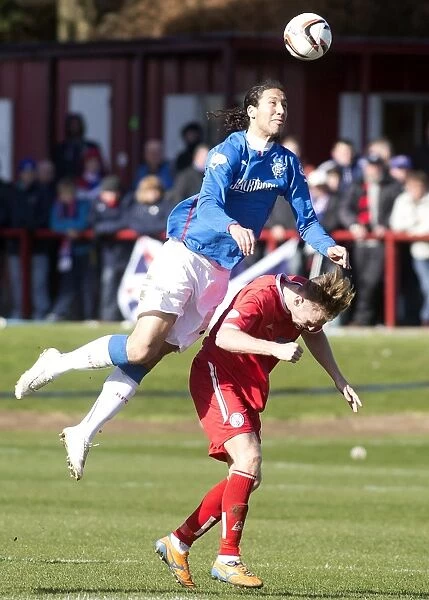 Rangers Bilel Mohsni Claims a Header: Scottish League One Victory at Brechin City's Glebe Park - 2003 Scottish Cup Champions