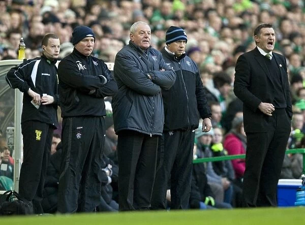 Rangers Coaches McCoist, Smith, and McDowall Watching Celtic vs Rangers Clydesdale Bank Premier League Match (1-1)