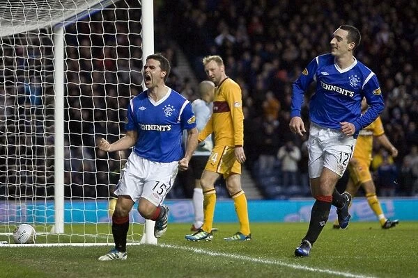 Rangers David Healy: Triumphant Goal Celebration at Ibrox Stadium (3-0 vs Motherwell, Scottish Premier League)