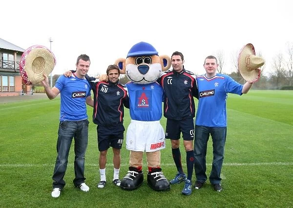 Rangers Fans Thrilling Journey to Barcelona: A Sea of Blue and White with Broxi Bear, Nacho Novo, and Carlos Cuellar