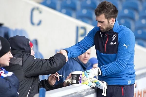 Rangers FC: Cammy Bell Greets Fans at Ibrox Stadium During Rangers vs Falkirk Match