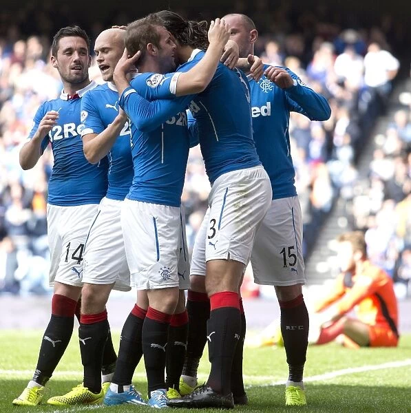 Rangers Football Club: Bilel Mohsni and Team Mates Celebrate Scottish Cup Victory at Ibrox Stadium (Rangers vs. Queen of the South, SPFL Championship)