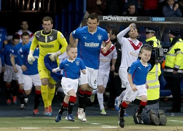 Rangers Football Club: Celebrating Promotion and Scottish Cup Victory with Captain Lee McCulloch and Mascots at Ibrox Stadium (2003)