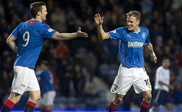 Rangers Football Club: Dean Shiels and Jon Daly's Euphoric Moment as They Celebrate Goal at Ibrox Stadium (Scottish League One: Rangers vs Forfar Athletic)