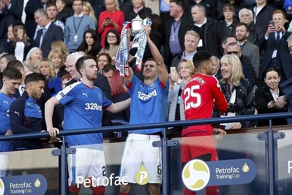 Rangers Football Club: Dominic Ball Celebrates Victory Lifting the Petrofac Training Cup at Hampden Park (2003 Scottish Cup Win)