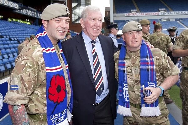 Rangers Football Club: John Greig Honors Armed Forces Before Rangers vs Ross County at Ibrox Stadium
