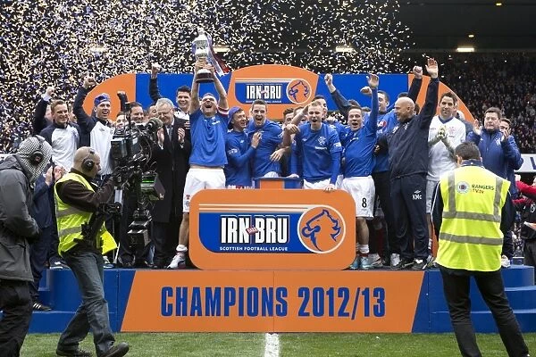 Rangers Football Club: Lee McCulloch's Triumphant Irn-Bru Trophy Lift at Ibrox Stadium (Promotion to Third Division)
