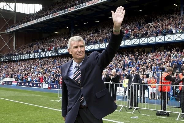 Rangers Football Club: Sandy Jardine Celebrates Promotion to Third Division with Unfurled Flag (4-1 Win vs Brechin City)