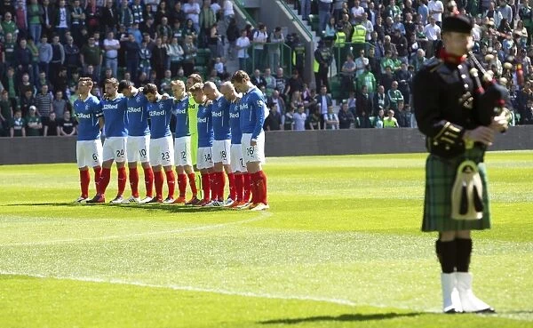 Rangers Players Pay Tribute: Minutes Silence at Easter Road during Scottish Premiership Play Off Semi-Final vs. Hibernian