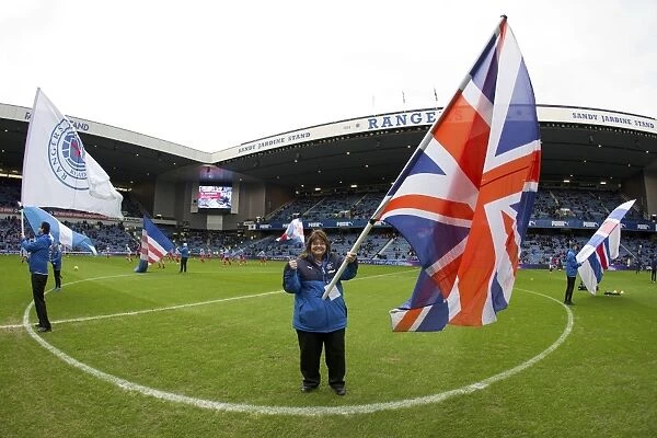 Triumphant Flag Bearers Celebrate Rangers Scottish Cup Victory at Ibrox Stadium (2003)