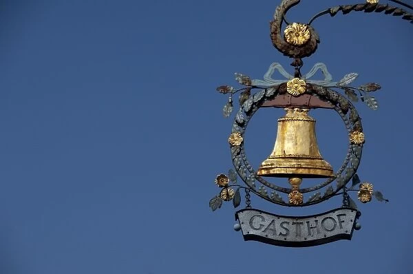 Germany, Rothenburg. Traditional hanging store sign, Gasthof, in Plonlein area (Little Square)