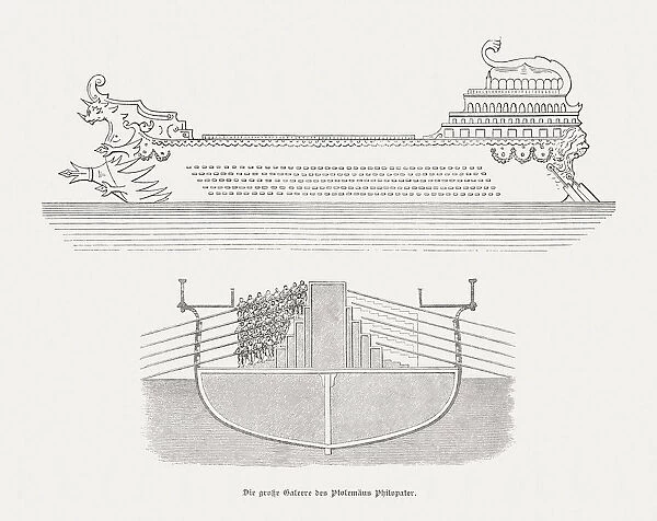 Flagship Thalamegos of Ptolemy Philopator (245-204 BC), woodcuts, published 1885