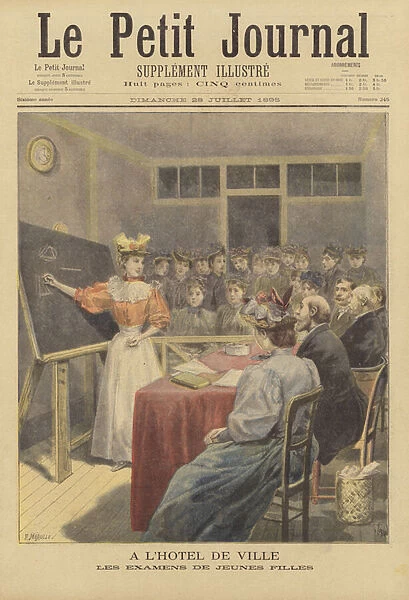 Girls taking exams at the Hotel de Ville (colour litho)