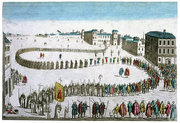 Inquisition in Portugal, 18th century (engraving)