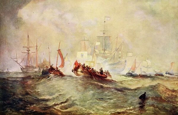 The Landing of William of Orange at Torbay, 1688 (colour litho)