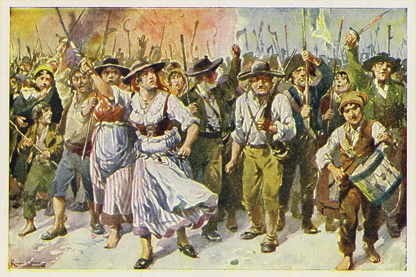 Revolution of Maria da Fonte, Portugal, 1846 (colour litho)