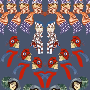 Repeating Pattern - Four women - scarves and hats