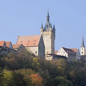 Blauer Turm Tower and St. Peter collegiate church, Bad Wimpfen, Neckartal Valley, Baden Wurttemberg, Germany, Europe