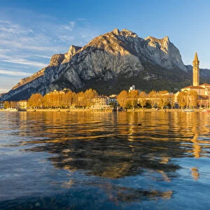 Lecco, lake Como, Lombardy, Italy. Cityscape and Mount St Martin at sunset