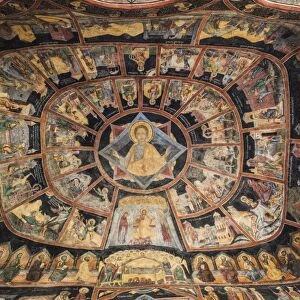 Romania, Transylvania, Sinaia, Sinaia Monastery, small church, exterior frescoes