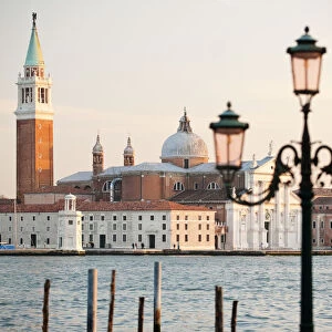 Traditional Venetian lamp with San Giorgio Maggiore in the background, Venice, Veneto