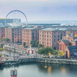 United Kingdom, England, Merseyside, Liverpool, View of Albert Docks and the Wheel