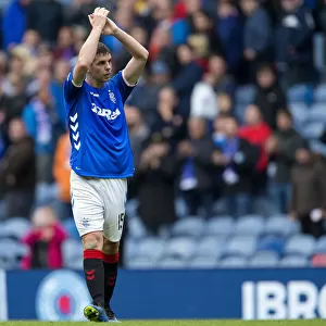 Rangers Jon Flanagan Celebrates with Ibrox Fans: Triumphant Moment in Ladbrokes Premiership Victory Against St. Mirren