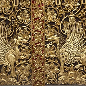 Indonesia, Bali. Detail on Besakih Temple door