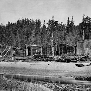 KWAKIUTL VILLAGE, 1881. A view of a Southern Kwakiutl village on the Salmon River