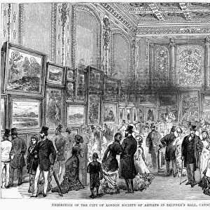 LONDON: EXHIBITION, 1880. Exhibition of the City of London Society of Artists in Skinners Hall, Cannon Street, London, England. Wood engraving, English, 1880