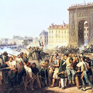 Battle for Porte Saint Denis 28 July 1830. Revolution in France, 1830. Hippolyte Le Comte