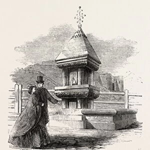 New Drinking Fountain at Scarborough, Uk, 1860 Engraving