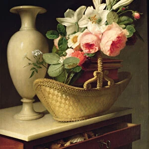 Bouquet of Lilies and Roses in a Basket, 1814 (oil on canvas)