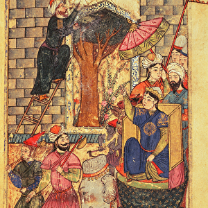 Fol. 110 The Sultana leaving the palace, from The Book of Kalilah and Dimnah