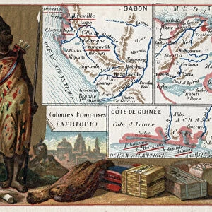 Gabon, Tunisia and the Guinee Coast in Africa. Series on the French colonies