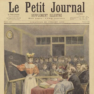 Girls taking exams at the Hotel de Ville (colour litho)