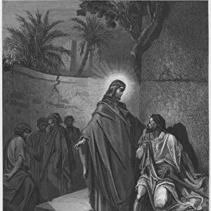 Gustave Dore Bible: Jesus healing the man sick of the palsy (engraving)