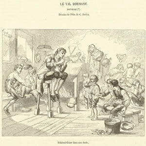 Ichabod Crane dans son ecole (engraving)