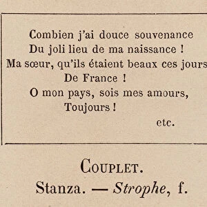 Le Vocabulaire Illustre: Couplet; Stanza; Strophe (engraving)