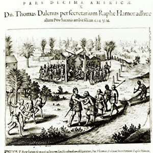 Ralph Hamor visits Powhatan, 1619 (engraving) (b / w photo)