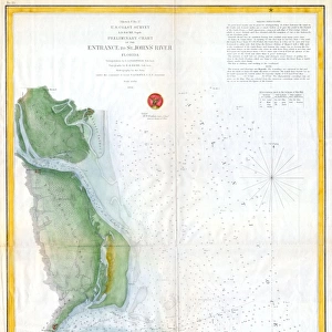 1853, U. S. C. S. Map of St. Johns River, Florida, topography, cartography, geography