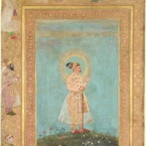 Shah Jahan holding a spinel and a long Deccan sword, from the Late Shah Jahan Album, c
